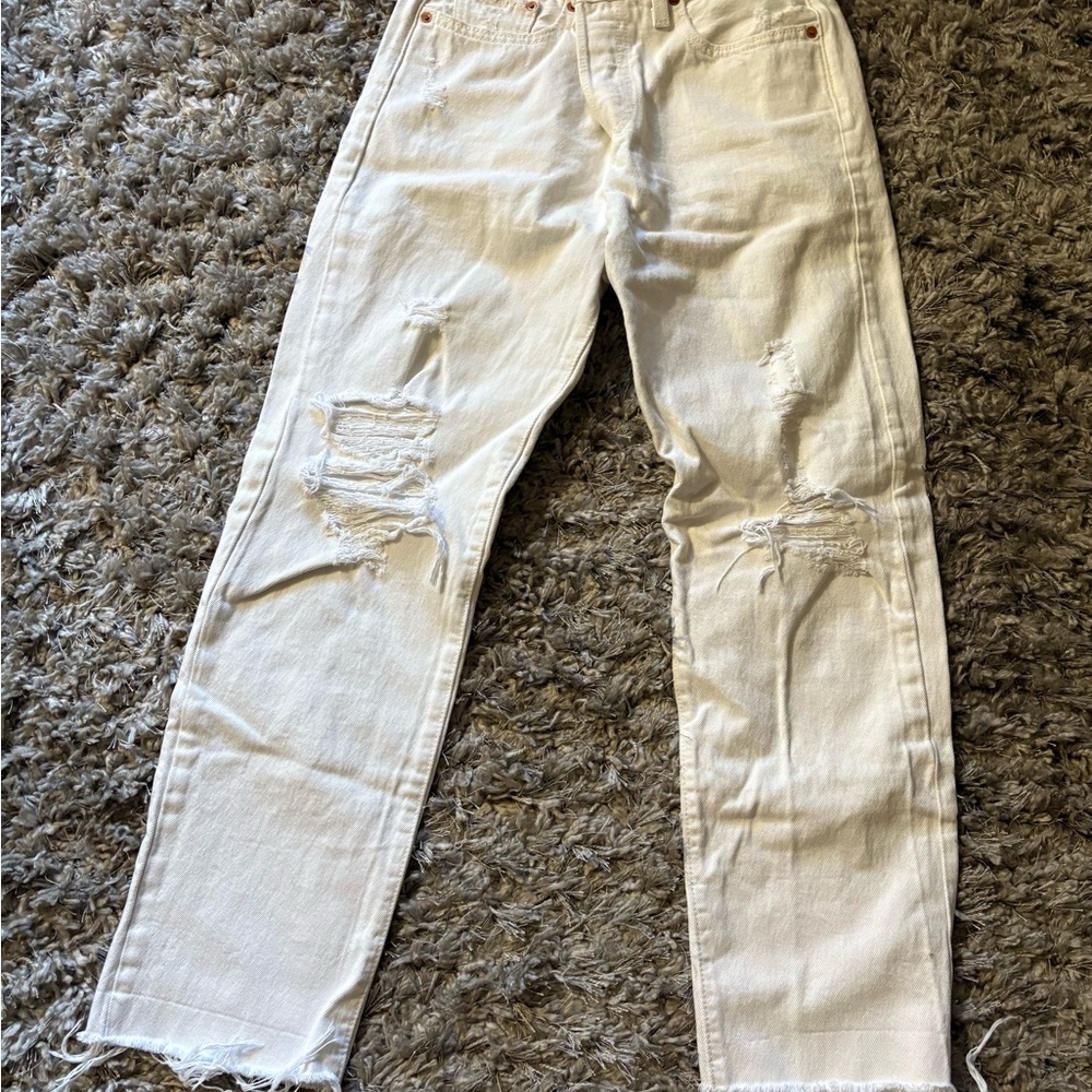 Levi's White Distressed Straight Leg Jeans